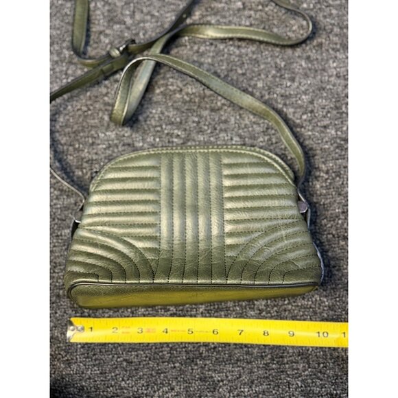 Classic Quilted Crossbody Bag Metallic Olive Green Adjustable Strap 10"x6" Retro - Picture 4 of 7